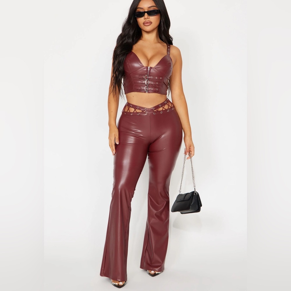 Minerva Faux Leather Pant - Wine